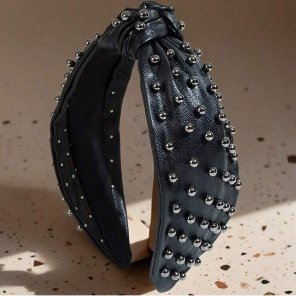 Studded Black Headband faux leather